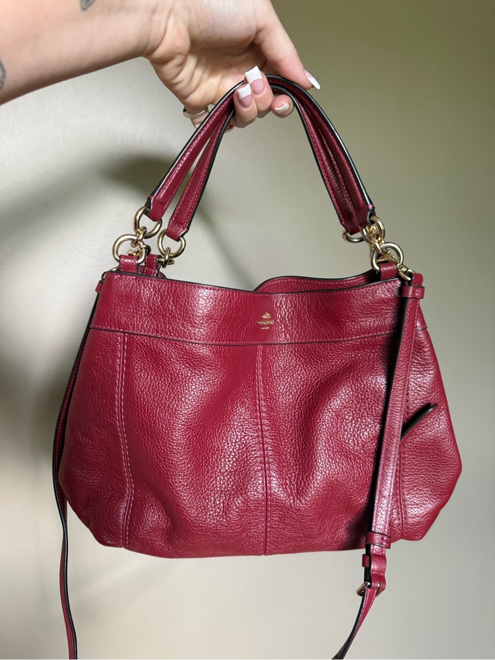 Coach Lexy Red Pebbled Leather Satchel Shoulder Bag